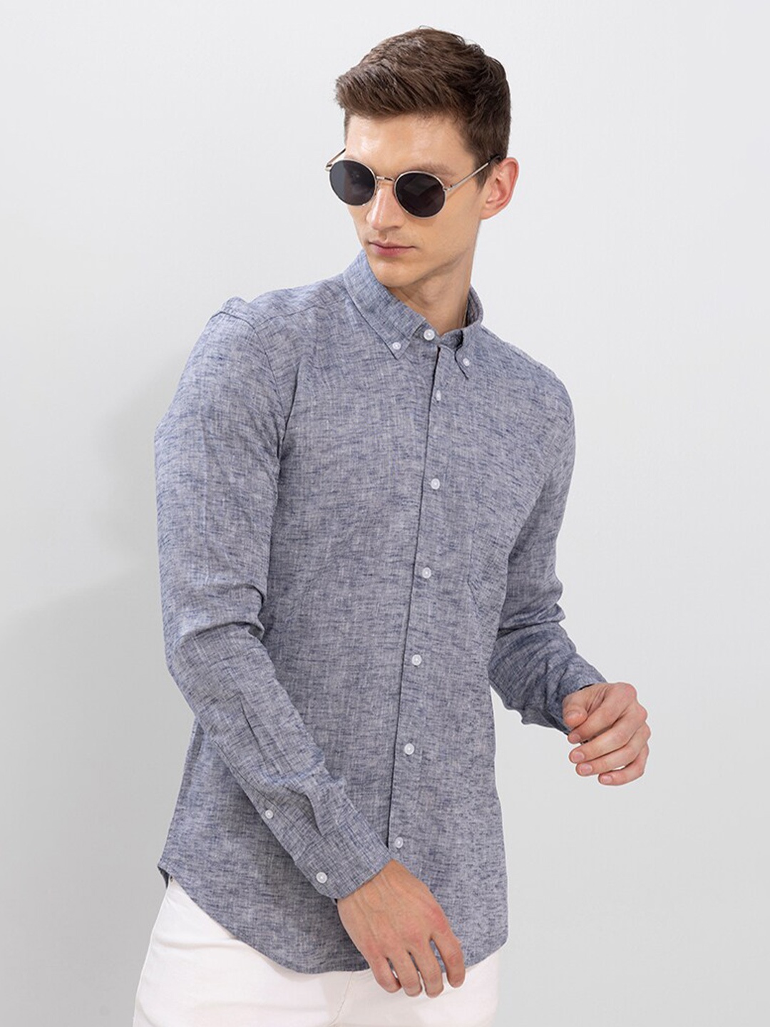 

Snitch Men Slim Fit Linen Casual Shirt, Grey