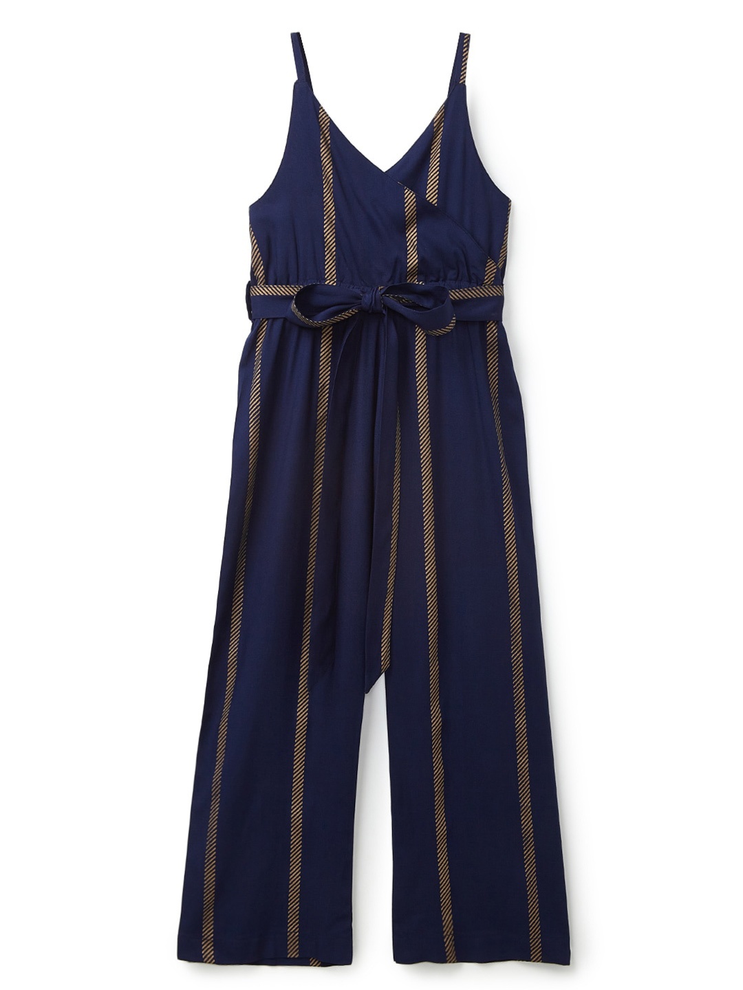 

YK Girls Printed Striped Sleeveless Basic Jumpsuit, Blue