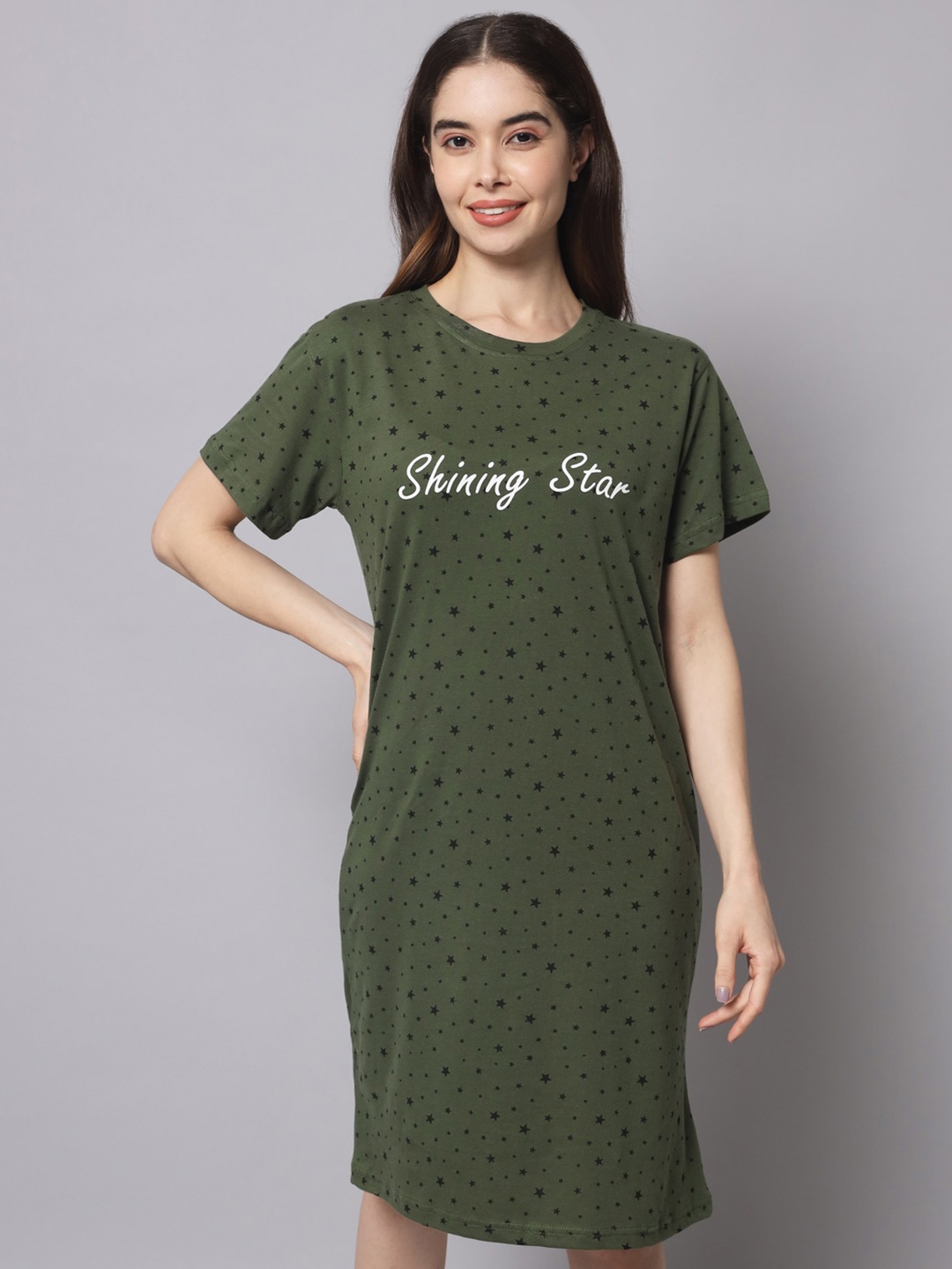 

SEPHANI Printed Pure Cotton Nightdress, Green