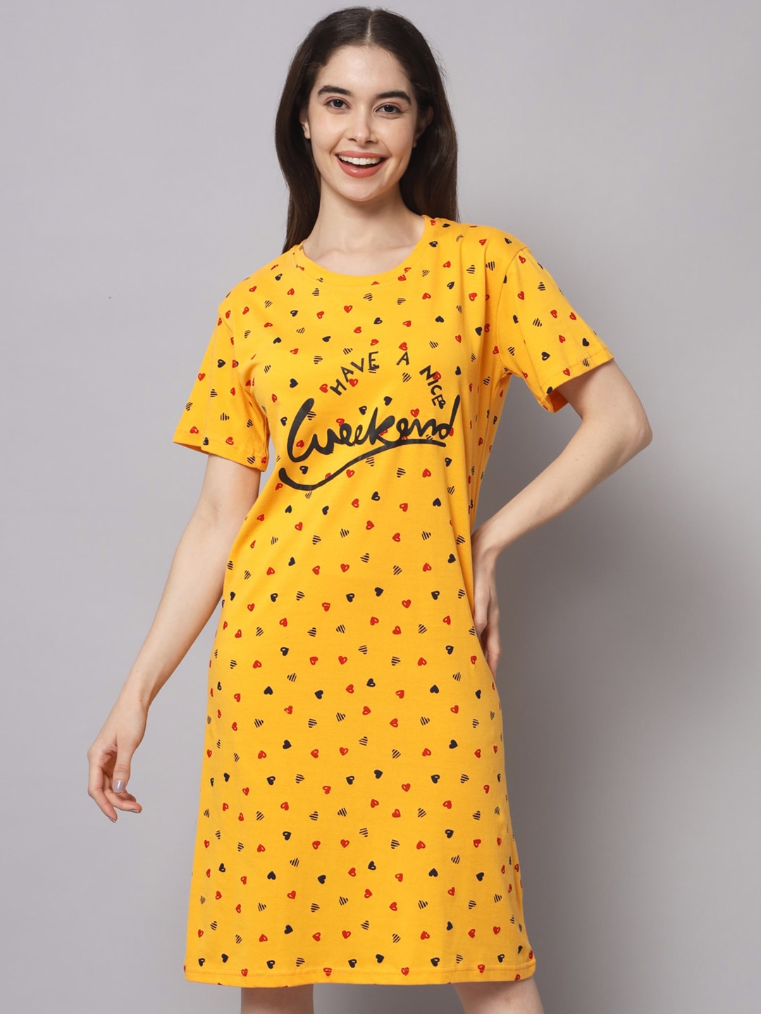 

SEPHANI Printed Pure Cotton Nightdress, Yellow