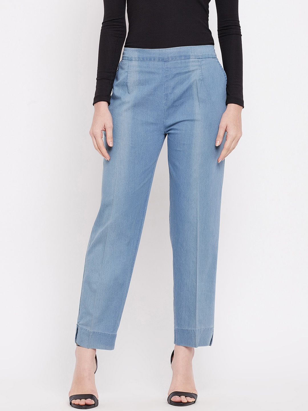 

Clora Creation Women Smart Easy Wash Mid-Rise Regular Fit Trousers, Blue