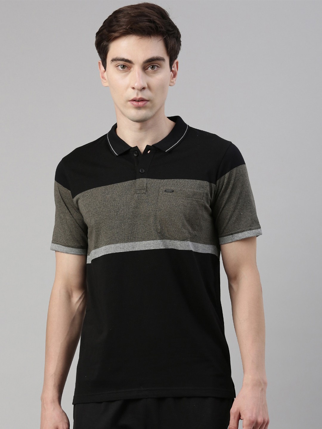 

Proline Active Men Colourblocked Polo Collar Organic Cotton Antimicrobial T-shirt, Black