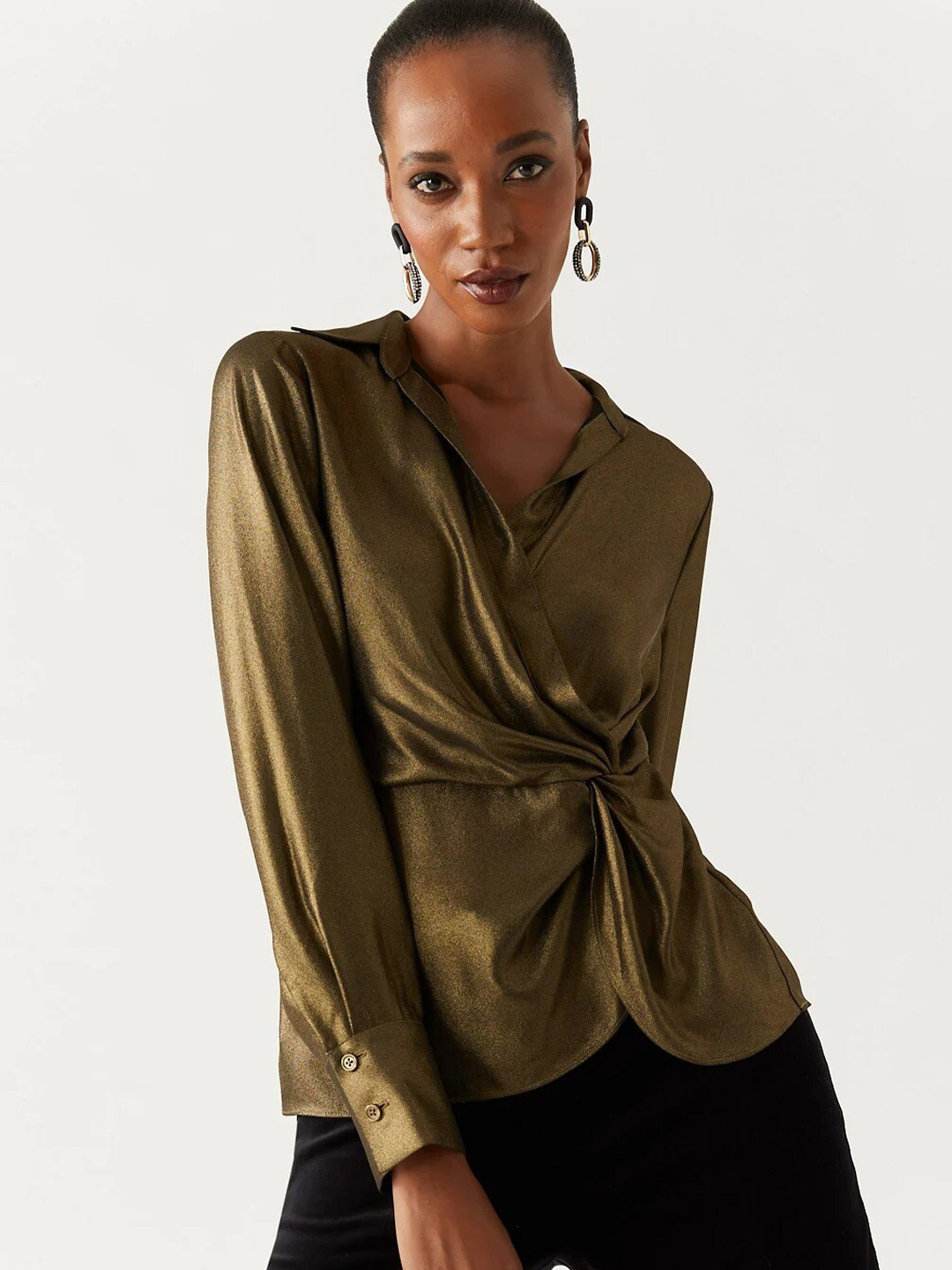 

Marks & Spencer V Neck Regular Top, Gold