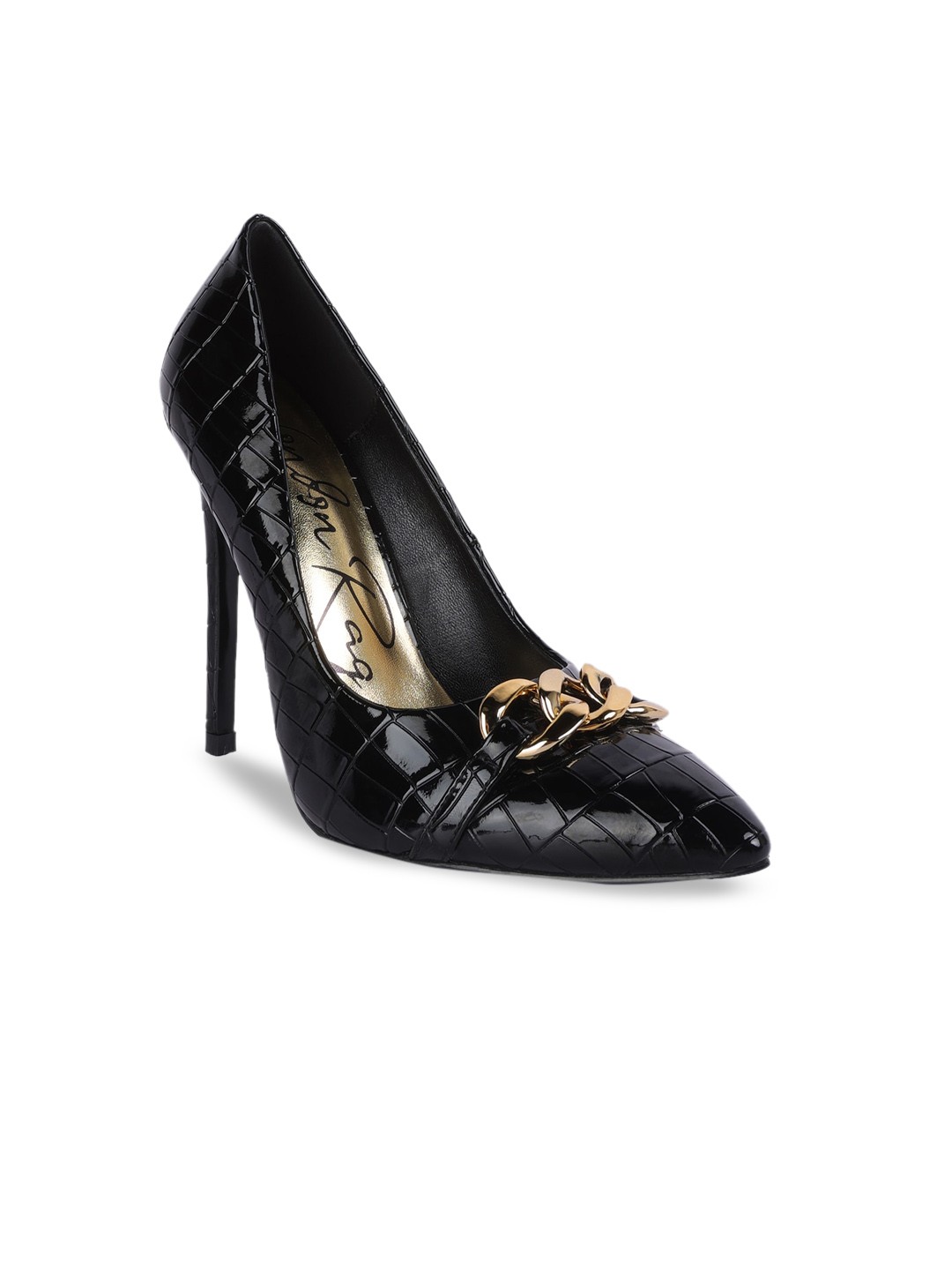 

London Rag Black Embellished PU Party Slim Heels