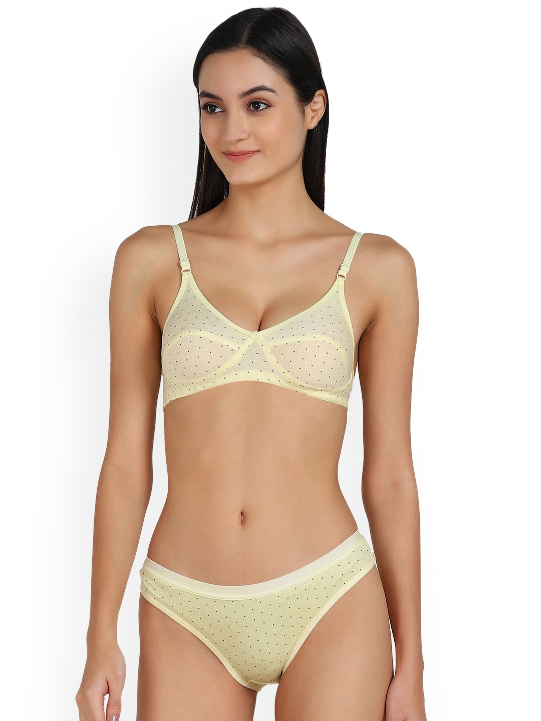 

AROUSY Women Printed Cotton Lingerie Set, Yellow