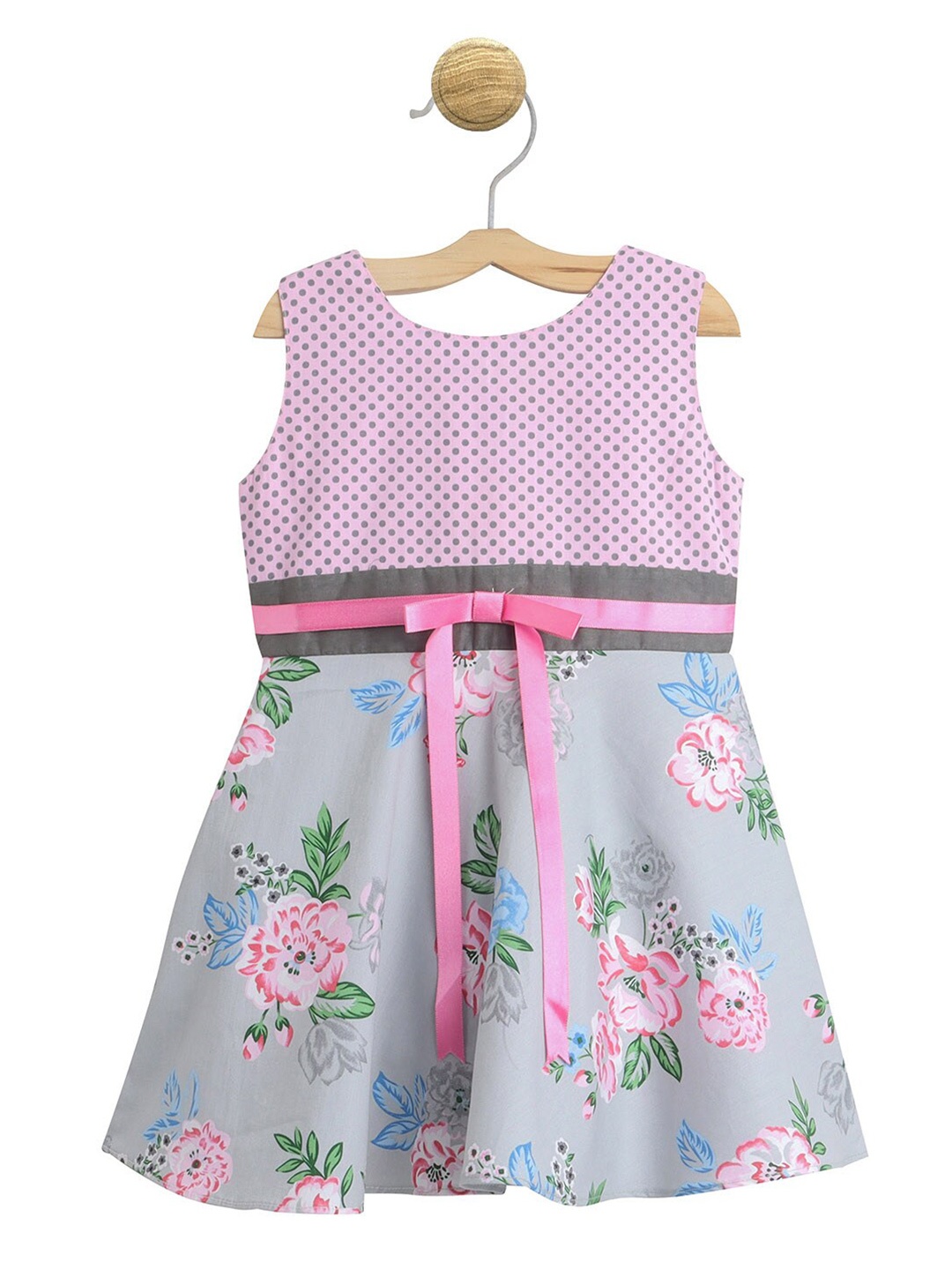 

The Magic Wand Girls Floral Flared Dress with Bow Detail, Pink