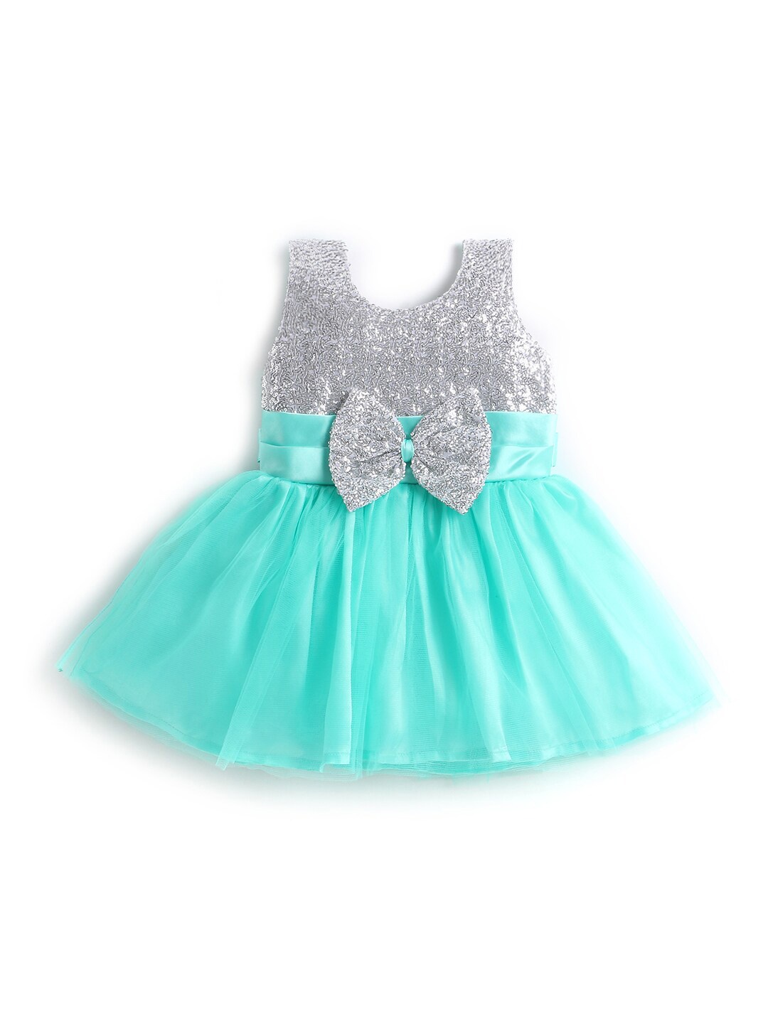 

The Magic Wand Girls Embellished Flared Dress with Bow Detail, Silver