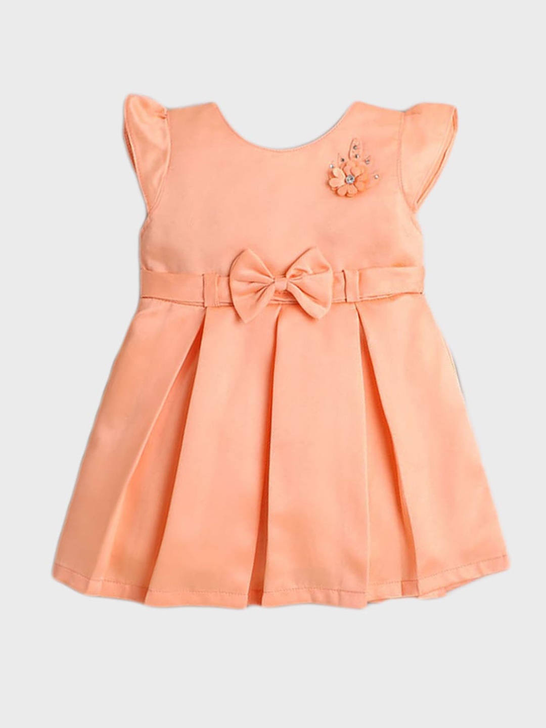 

The Magic Wand Girls Satin Flared Pleated Dress With Bow, Orange