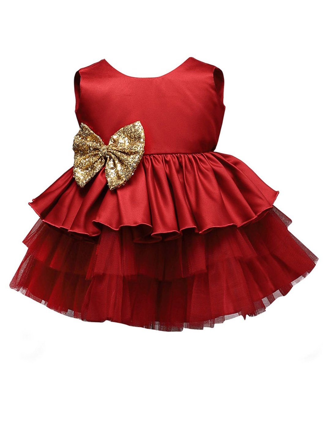 

The Magic Wand Girls Flared Ruffle Dress with Bow Detail, Maroon