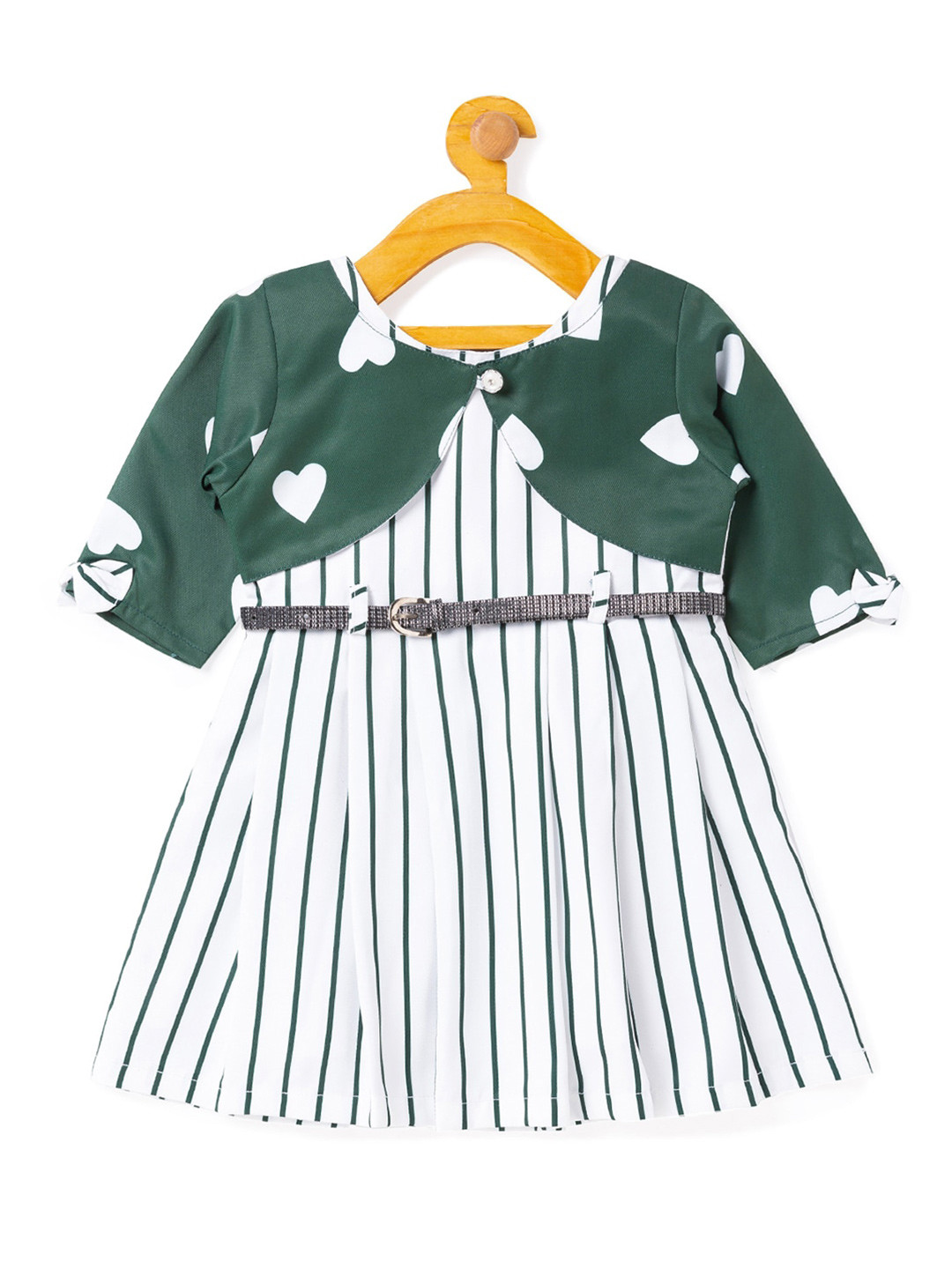 

The Magic Wand Girls Striped A-Line Dress, Green