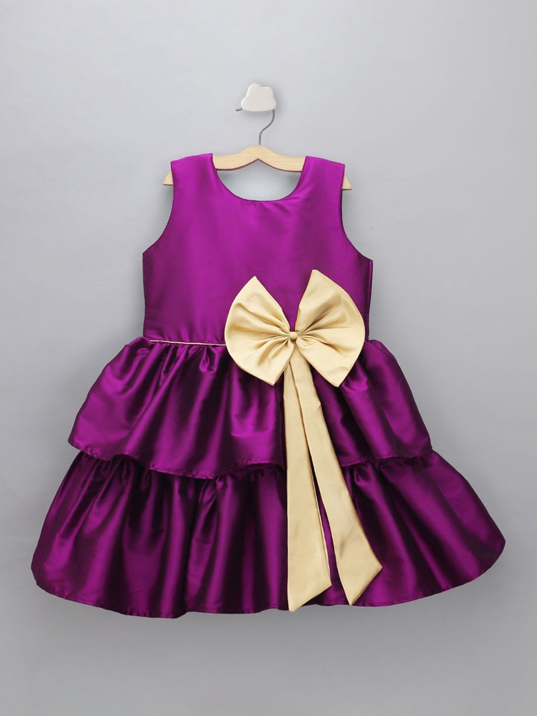 

The Magic Wand Girls Colourblocked Satin Dress with Bow Detail, Purple