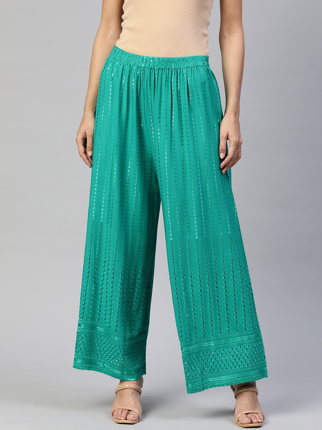 

Readiprint Fashions Women Chikankari Embroidered Ethnic Palazzos, Green