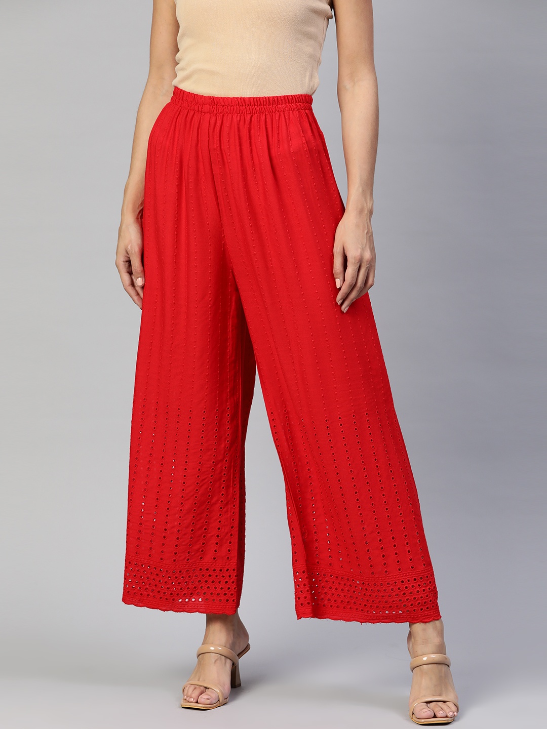 

Readiprint Women Chikankari Embroidered Ethnic Palazzos, Red