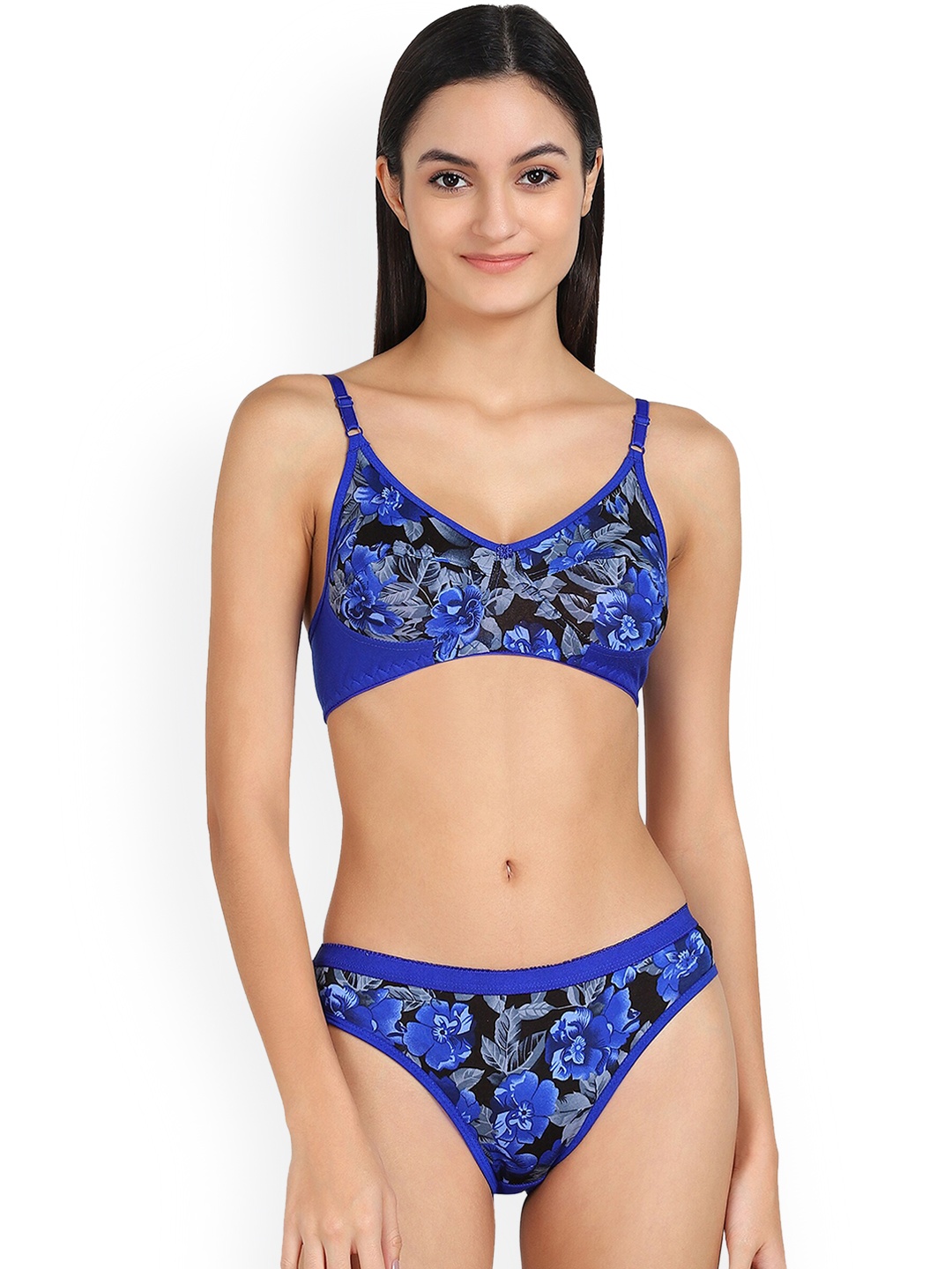 

AROUSY Women Printed Cotton Lingerie Set, Blue