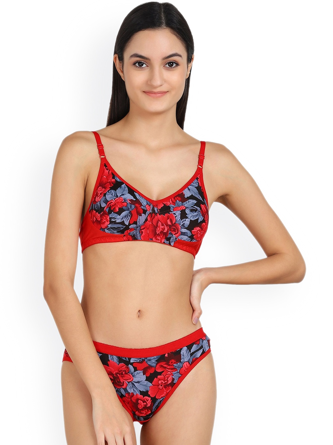 

AROUSY Women Printed Cotton Lingerie Set, Red