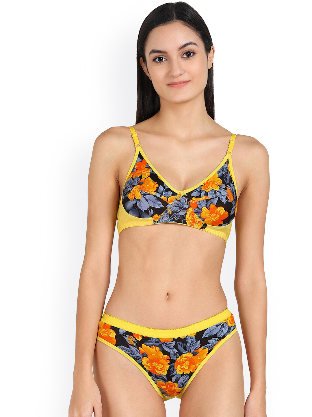 

AROUSY Women Printed Cotton Lingerie Set, Yellow