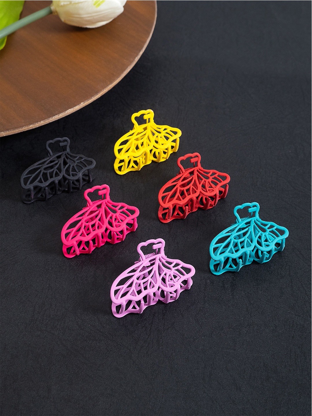 

Golden Peacock Women Set Of 6 Metal Claw Clips, Pink