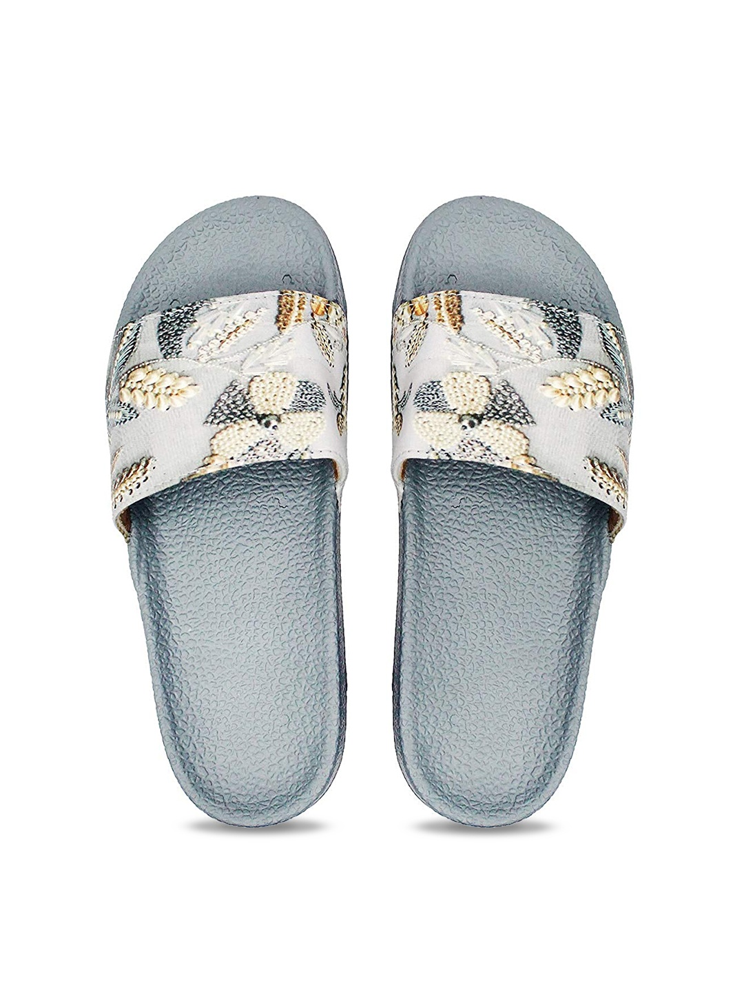 

AMACLASS Women Printed Rubber Sliders, White