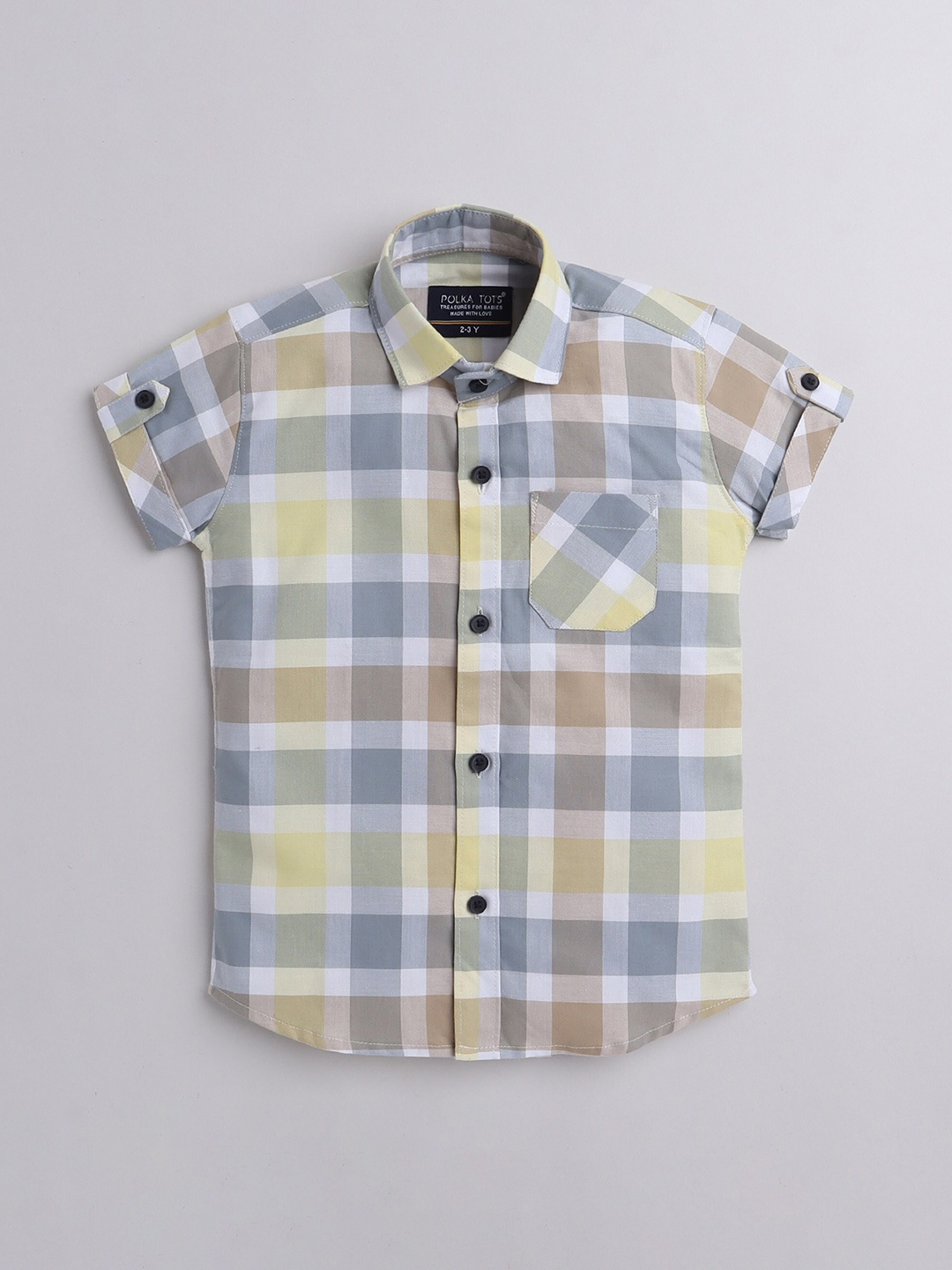 

Polka Tots Boys Classic Checked Cotton Casual Shirt, Yellow