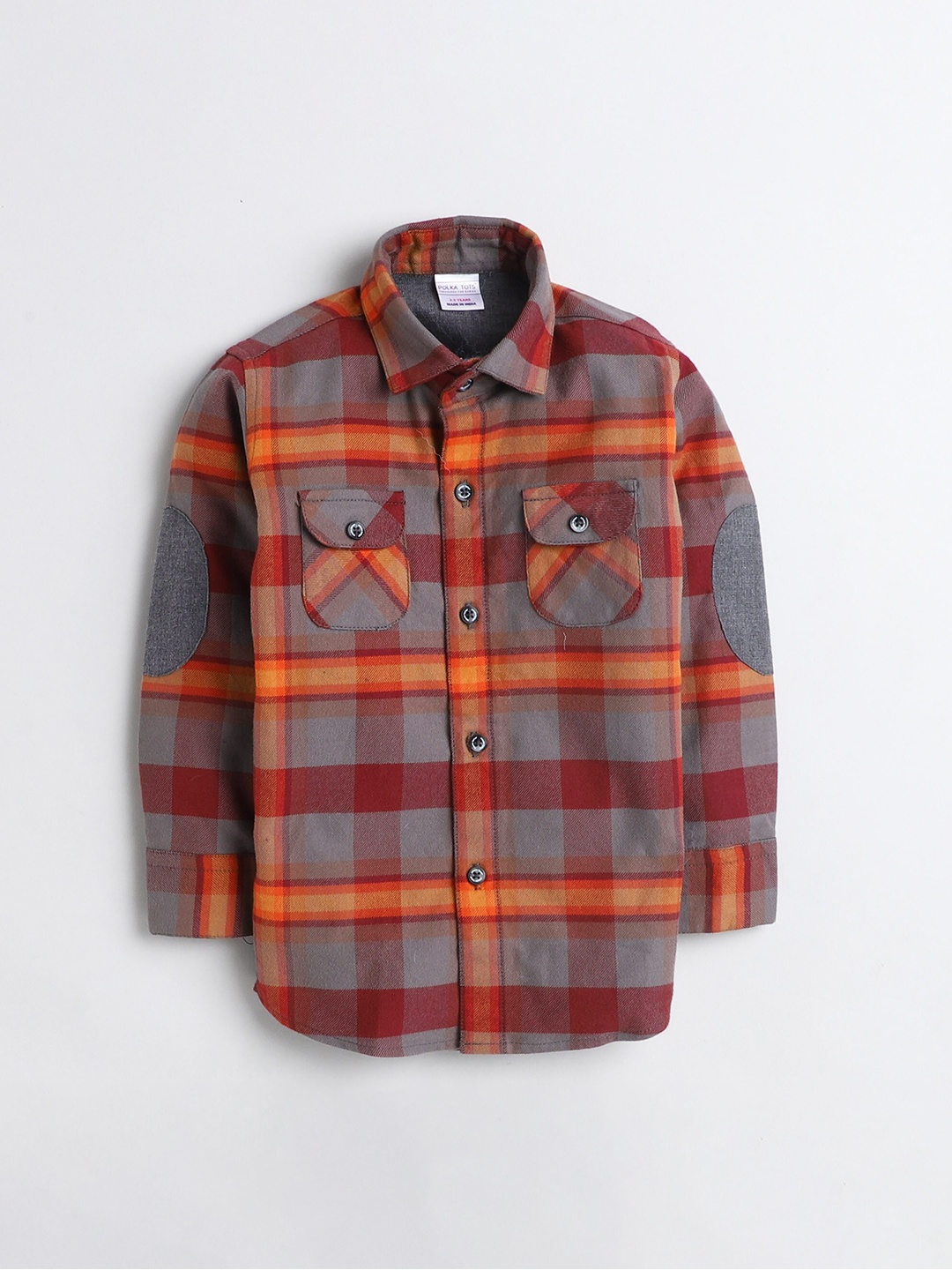

Polka Tots Boys Classic Checked Cotton Casual Shirt, Orange