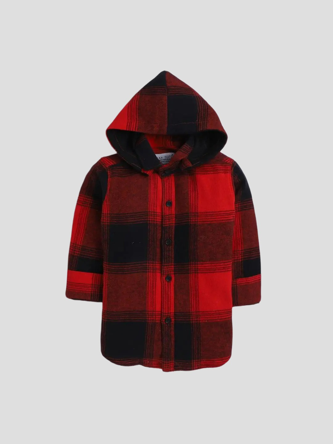 

Polka Tots Boys Classic Checked Hooded Cotton Casual Shirt With Inside T-shirt, Red