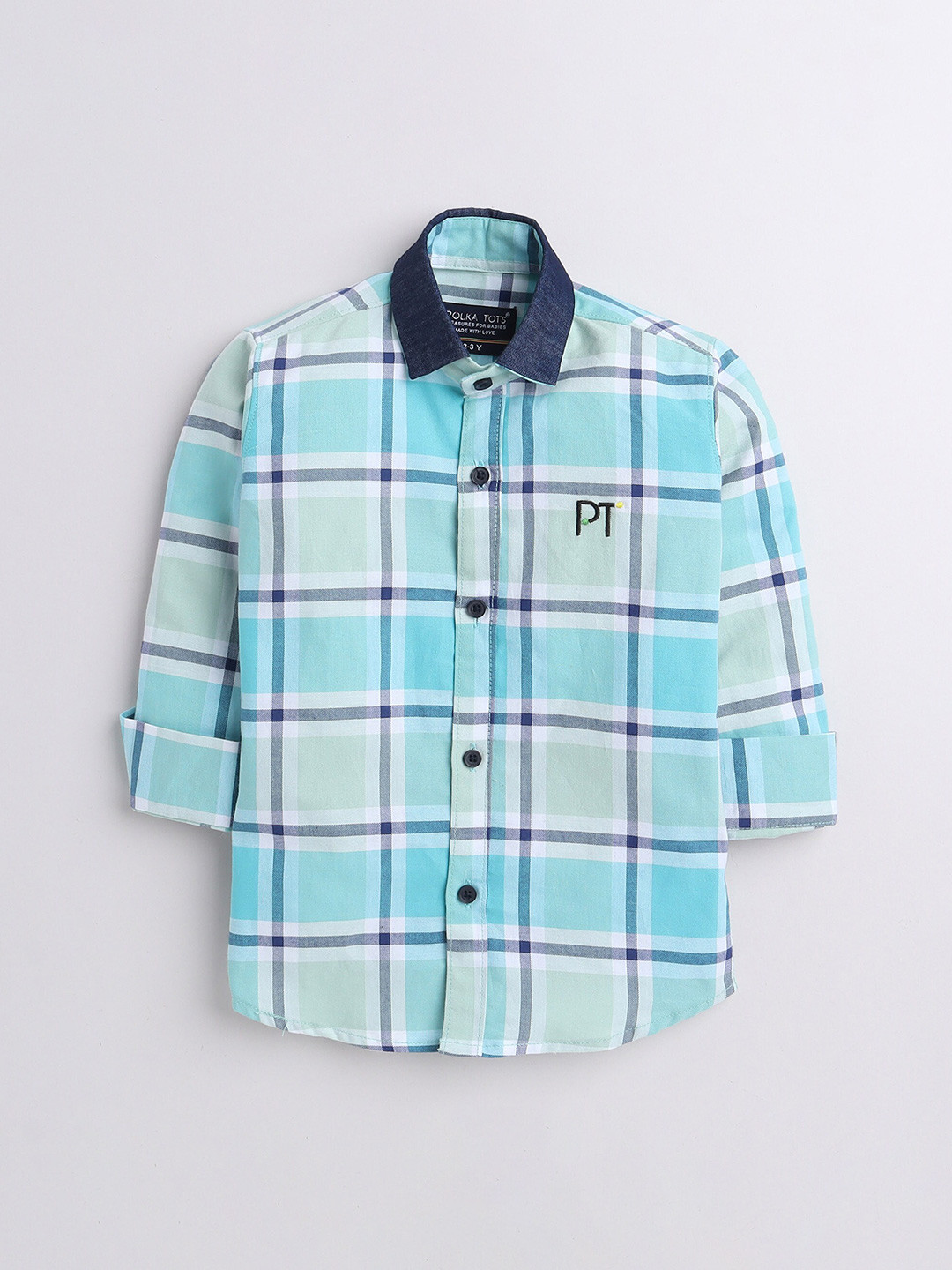 

Polka Tots Boys Classic Checked Cotton Casual Shirt, Blue