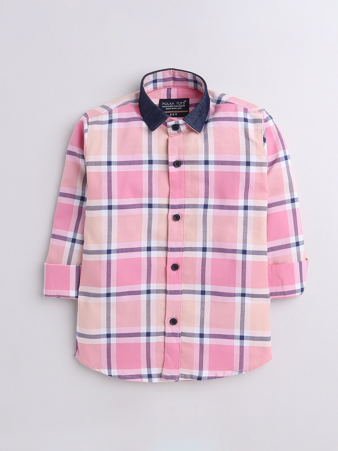 

Polka Tots Boys Classic Checked Cotton Casual Shirt, Pink