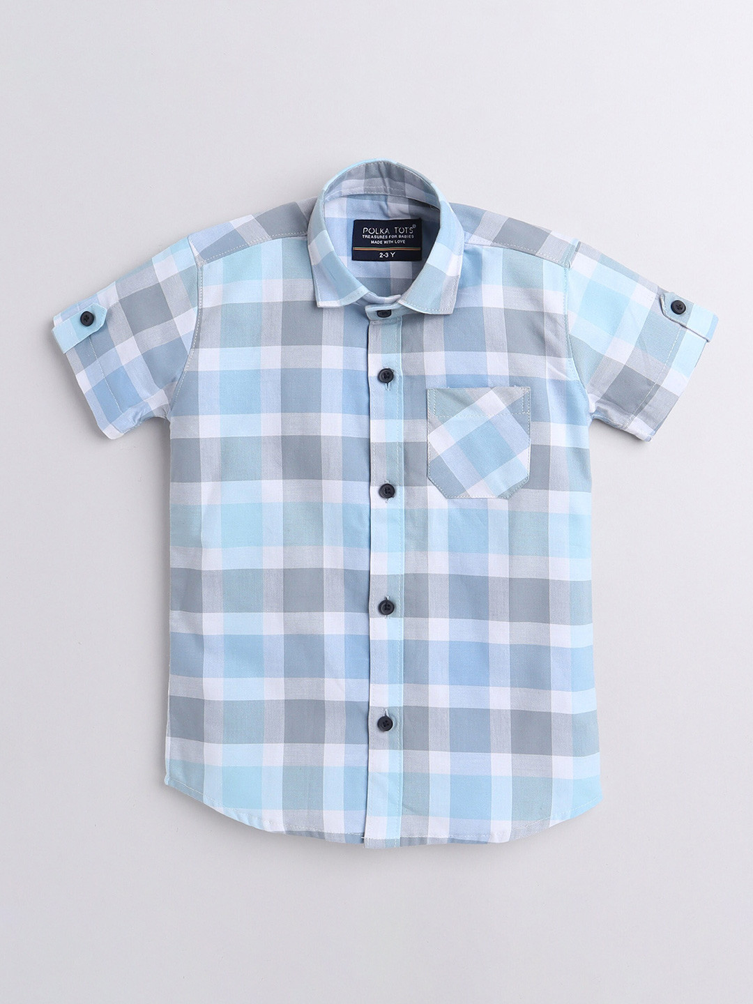 

Polka Tots Boys Classic Checked Cotton Casual Shirt, Blue