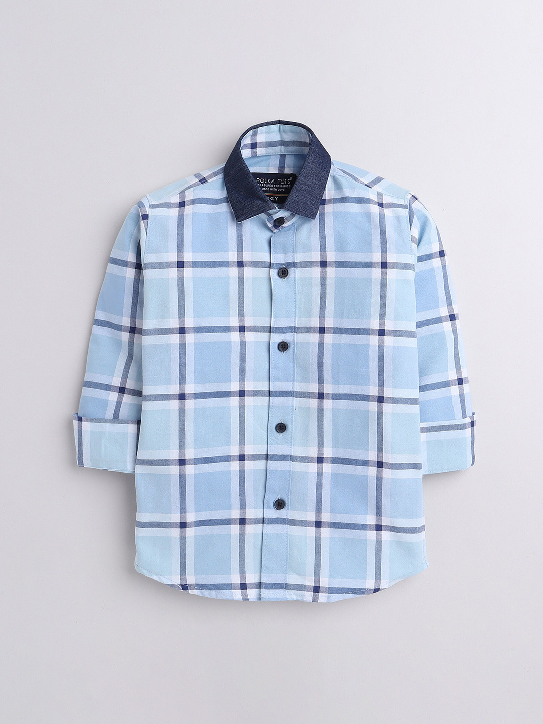 

Polka Tots Boys Classic Checked Cotton Casual Shirt, Blue