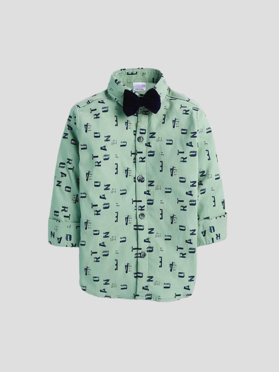 

Polka Tots Boys Classic Printed Cotton Casual Shirt With Bow Tie, Sea green