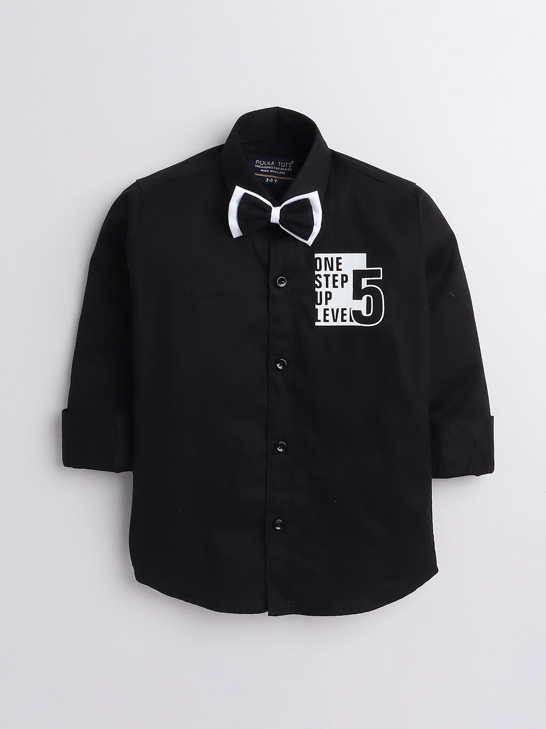 

Polka Tots Boys Classic Cotton Casual Shirt With Bow Tie, Black
