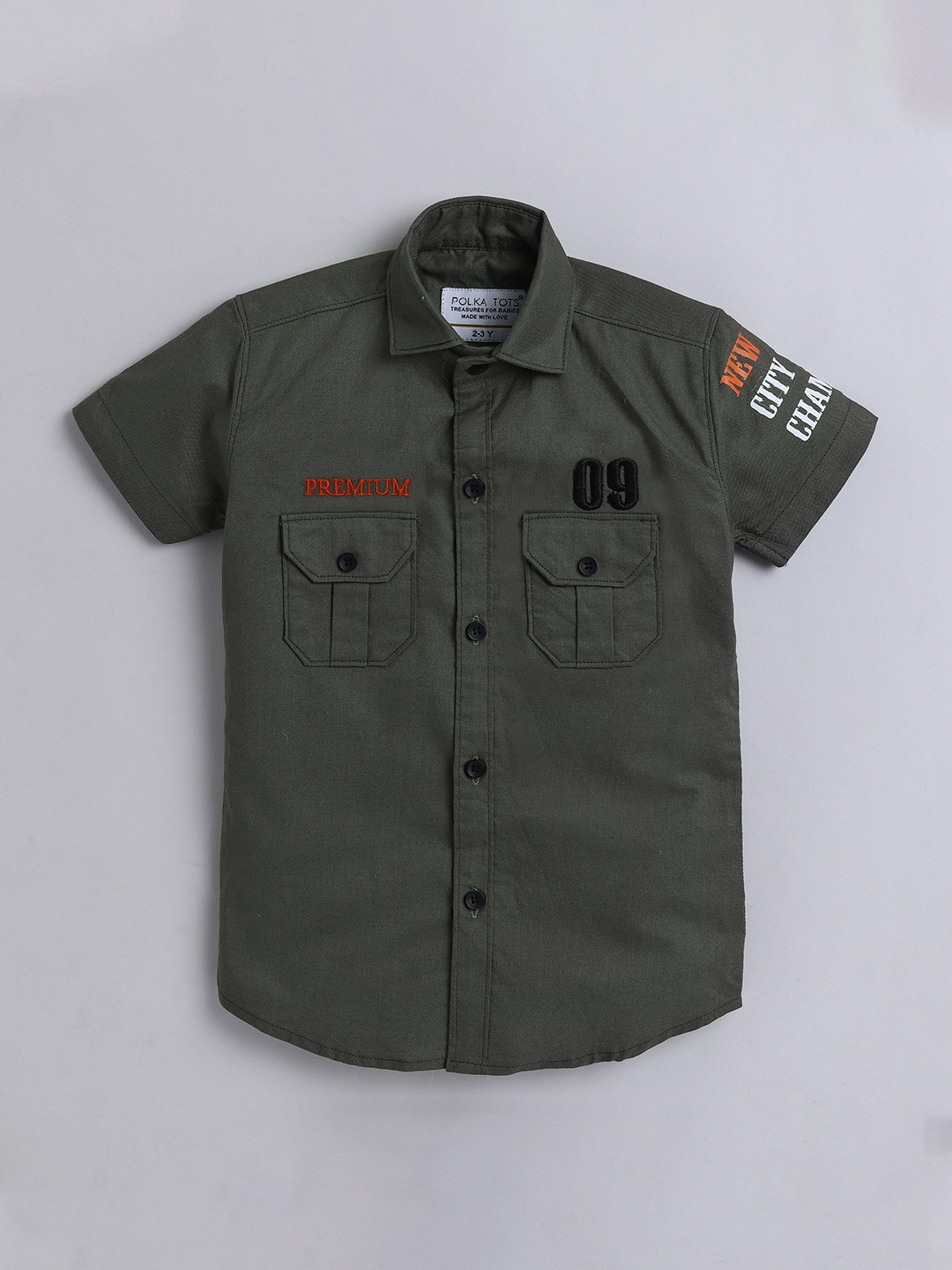 

Polka Tots Boys Classic Cotton Casual Shirt, Olive