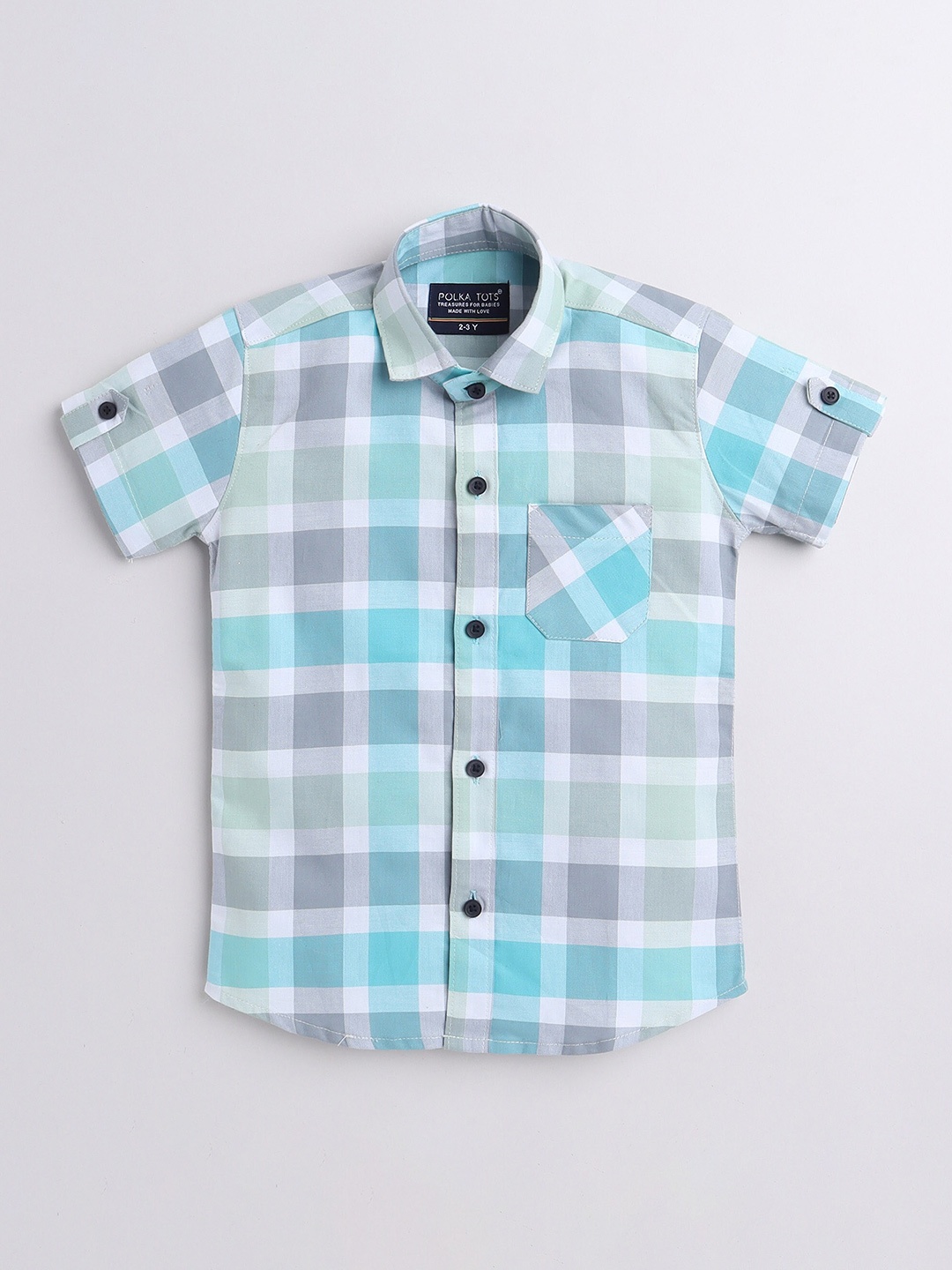 

Polka Tots Boys Classic Checked Cotton Casual Shirt, Blue