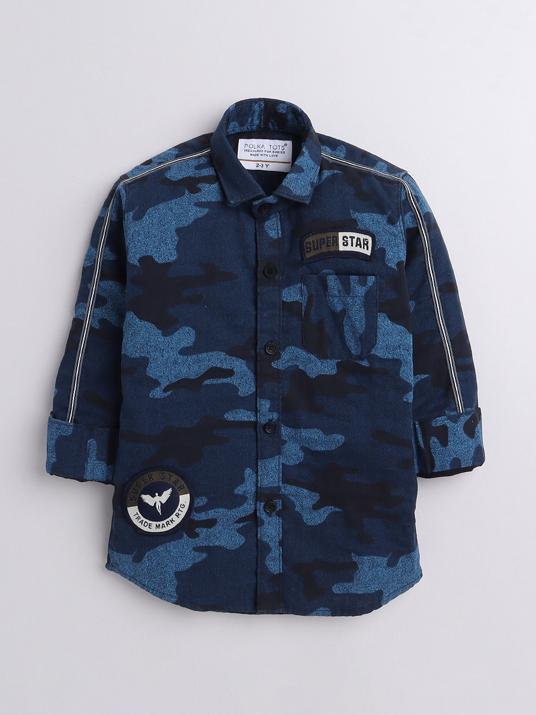

Polka Tots Boys Classic Printed Cotton Casual Shirt, Blue