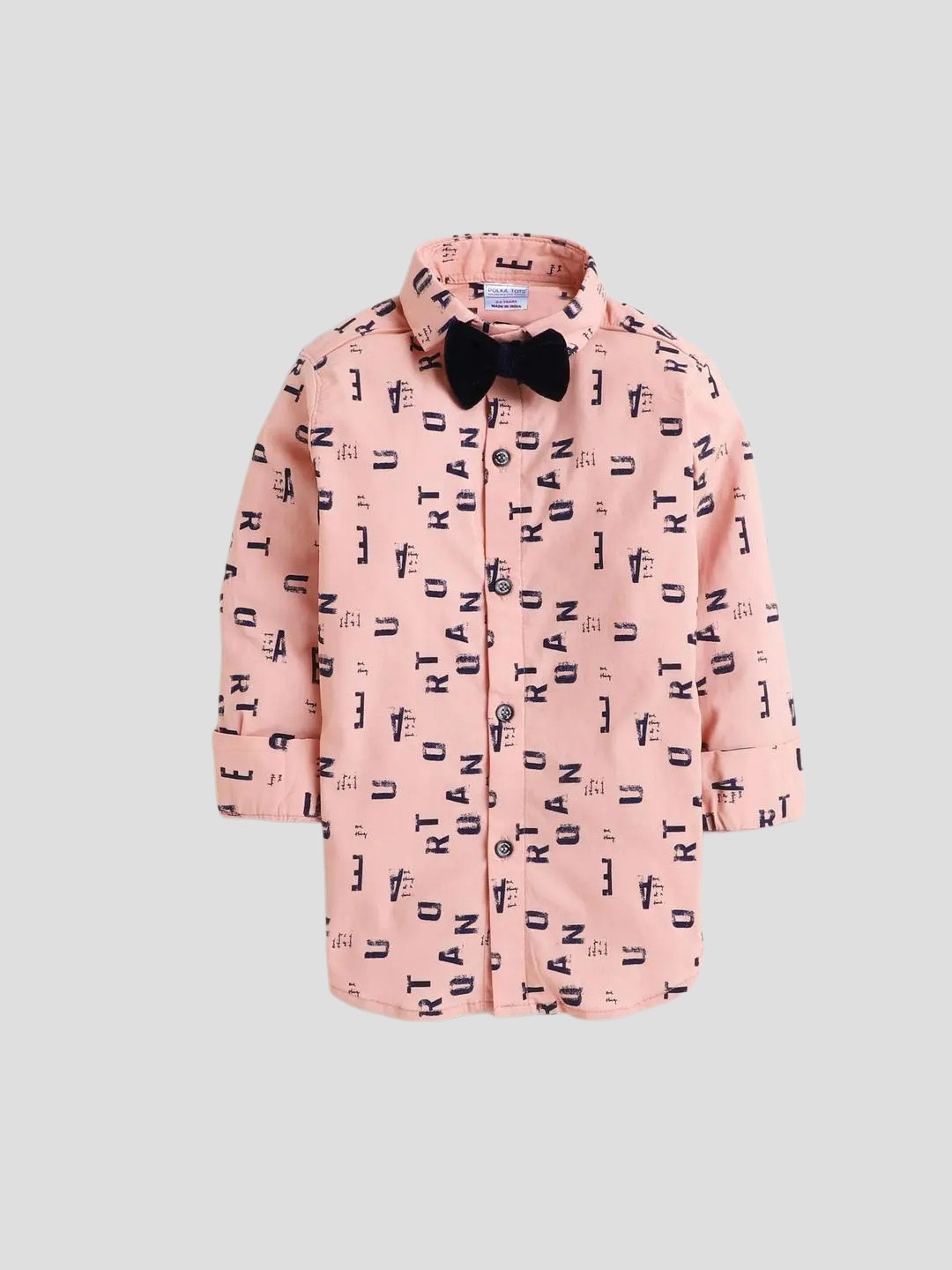 

Polka Tots Boys Classic Printed Cotton Casual Shirt With Bow Tie, Peach