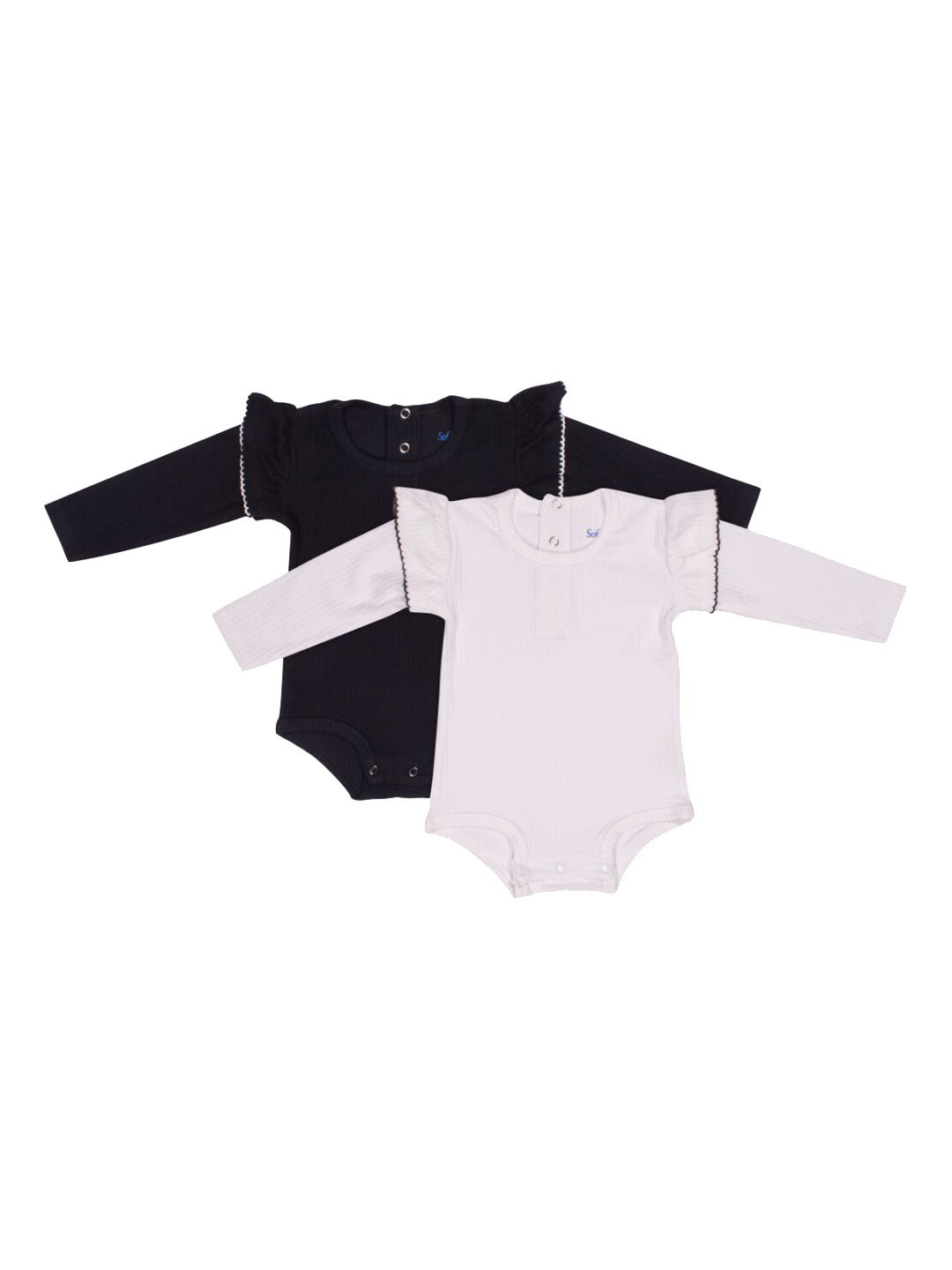 

Softsens Girls Pack Of 2 Ribbed Organic Cotton Bodysuits With Frills, Black