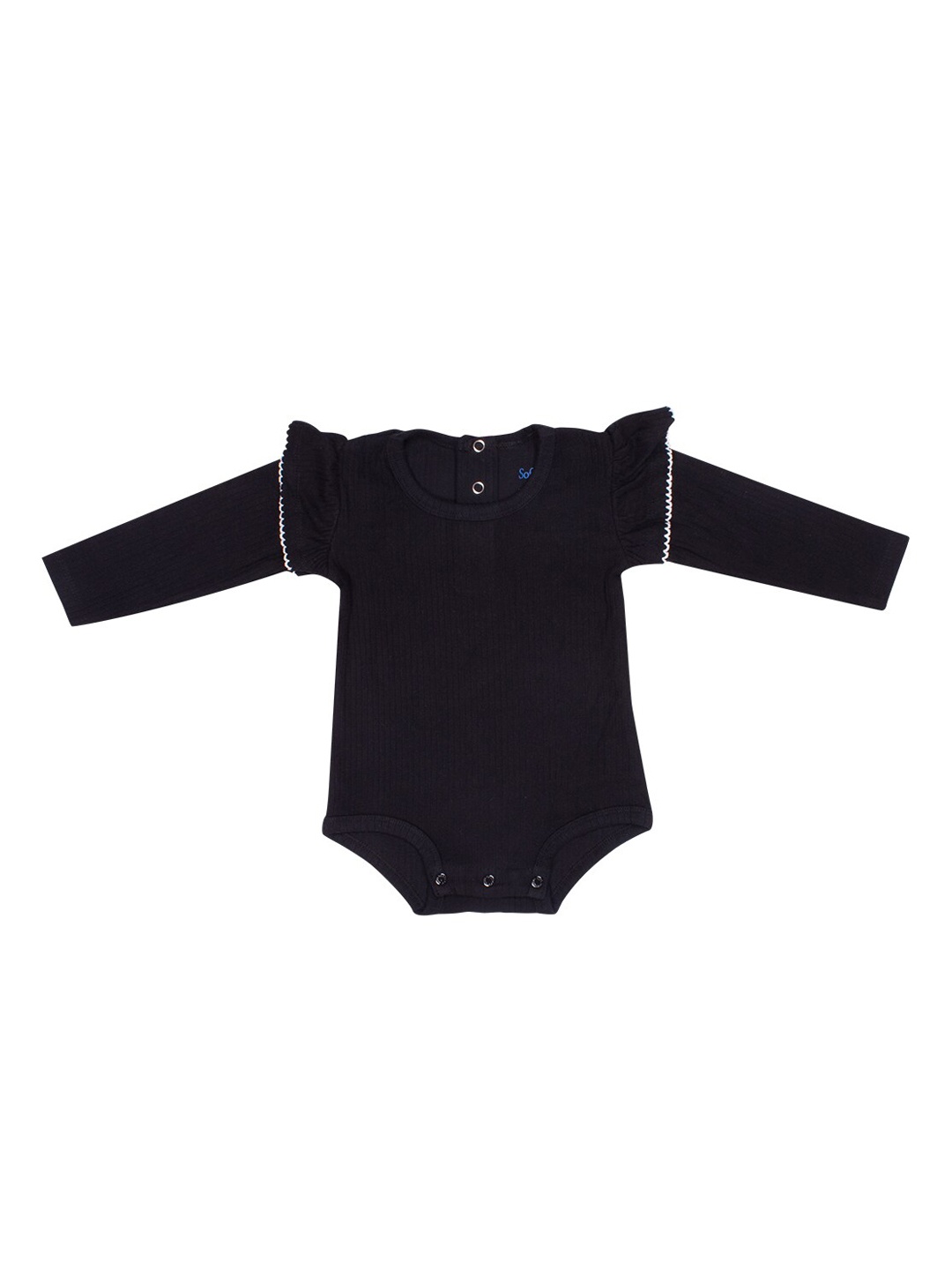 

Softsens Infants Bean Ribbed Organic Cotton Bodysuit with Frills, Black
