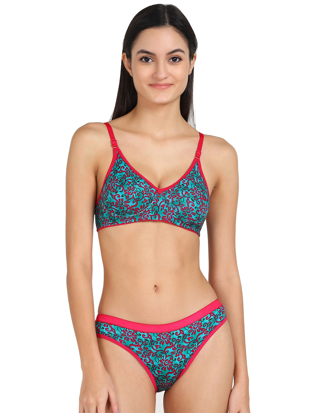 

AROUSY Women Printed Cotton Lingerie Set, Green