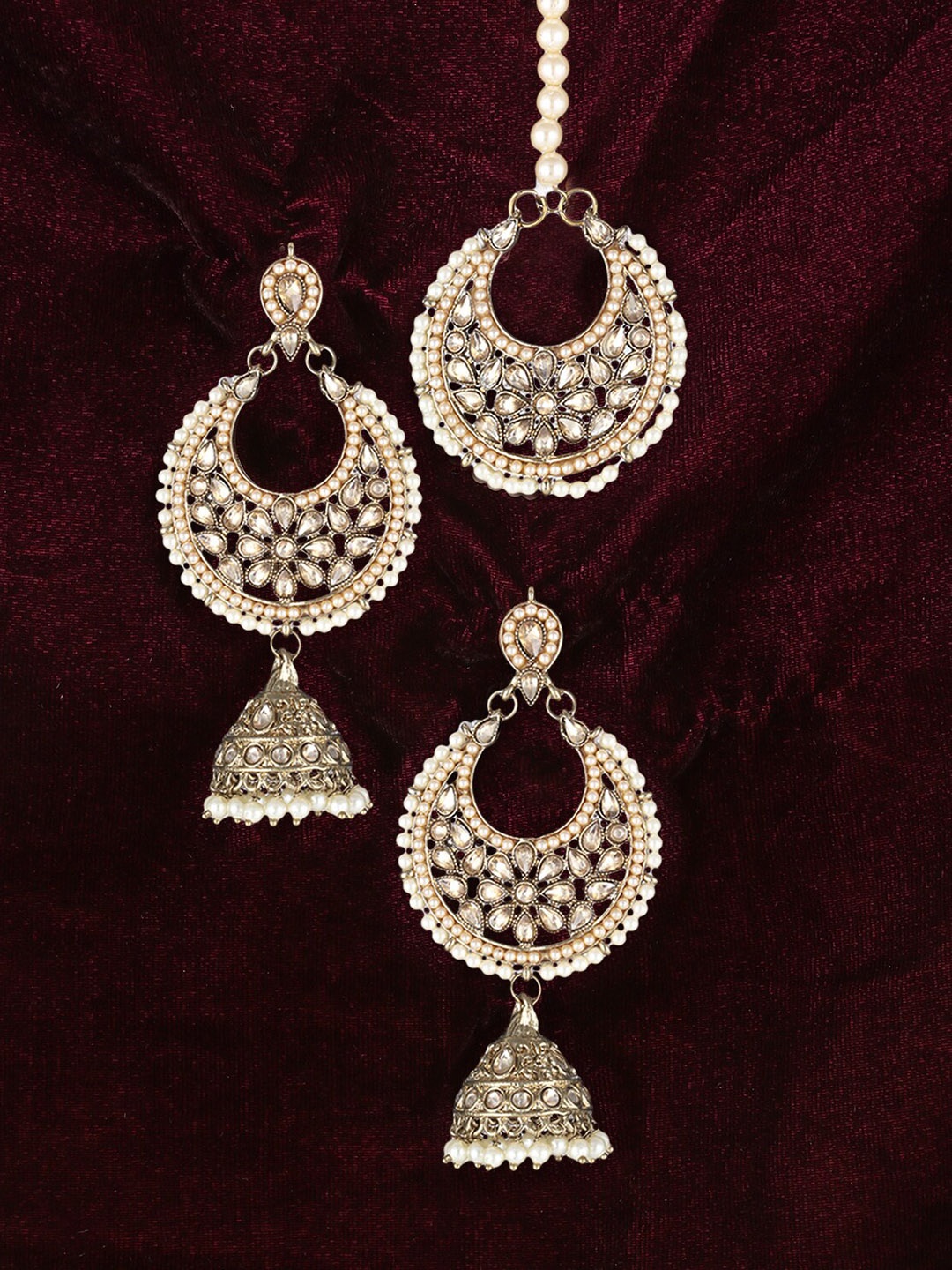 

Adwitiya Collection 24KT Gold-Plated -Stone Studded Maang Tikka & Earring Set