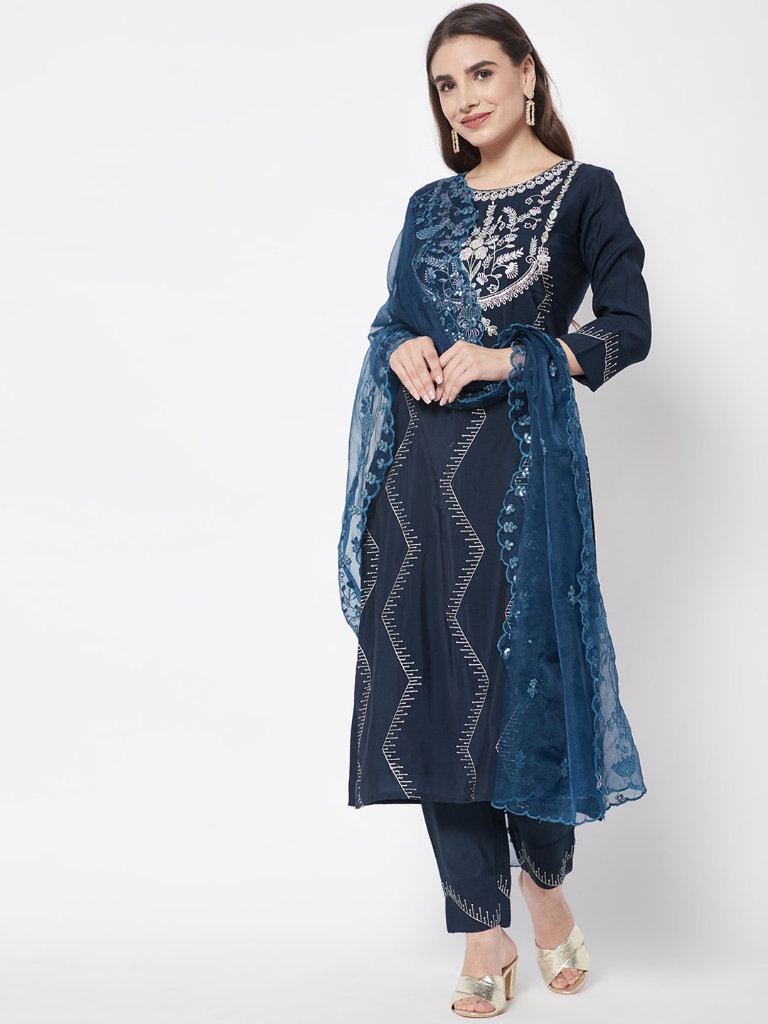 

HEEPOSH Women Floral Embroidered Kurta with Trousers & With Dupatta, Blue