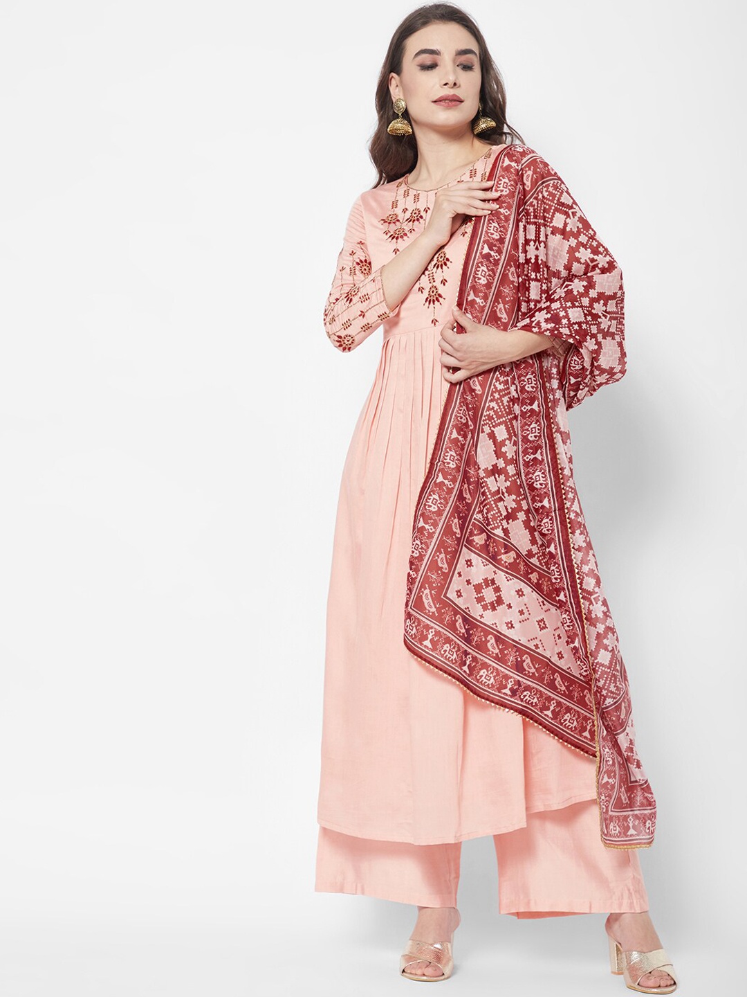 

HEEPOSH Women Floral Embroidered Empire Kurta with Palazzos & With Dupatta, Peach