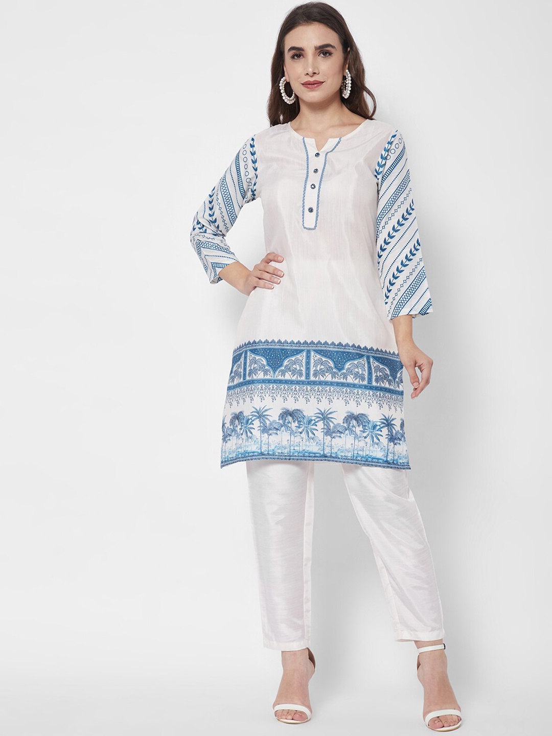 

HEEPOSH Women Ethnic Motifs Printed Kurta with Trousers & With Dupatta, White