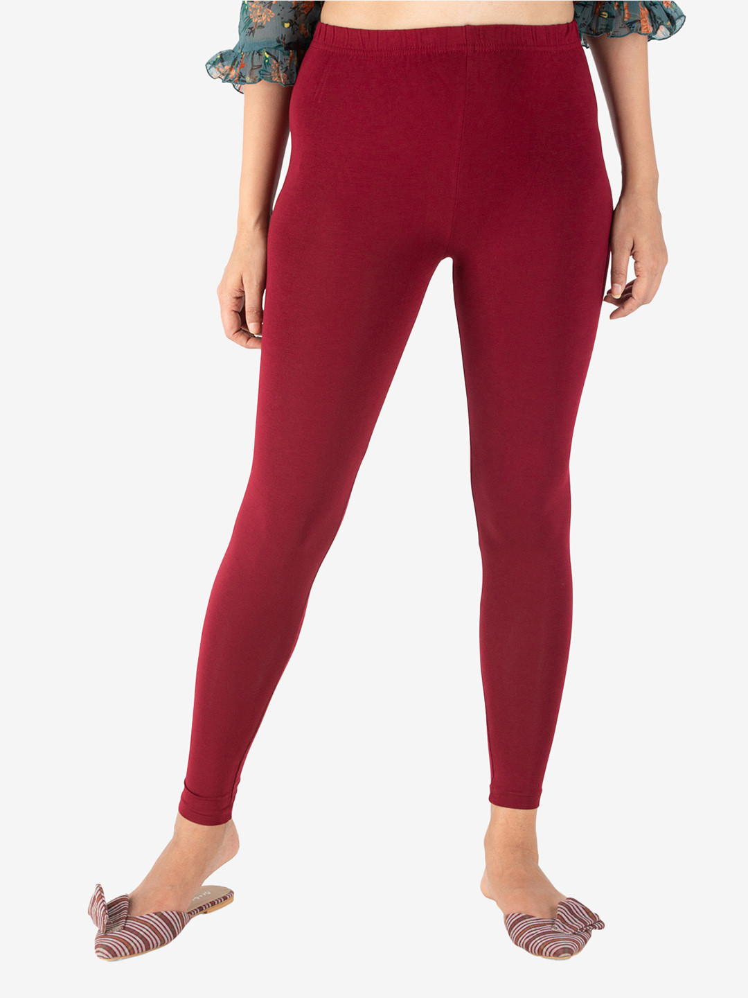 

Indian Flower Women Ankle Length Leggings, Brown