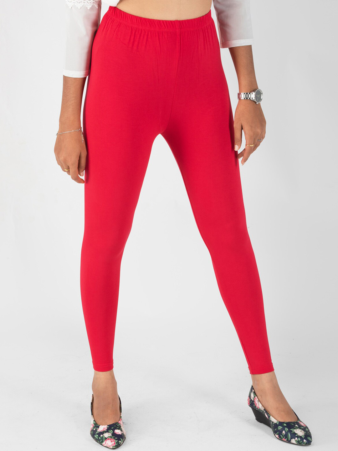 

indian flower Women Solid Ankle Length Leggings, Red