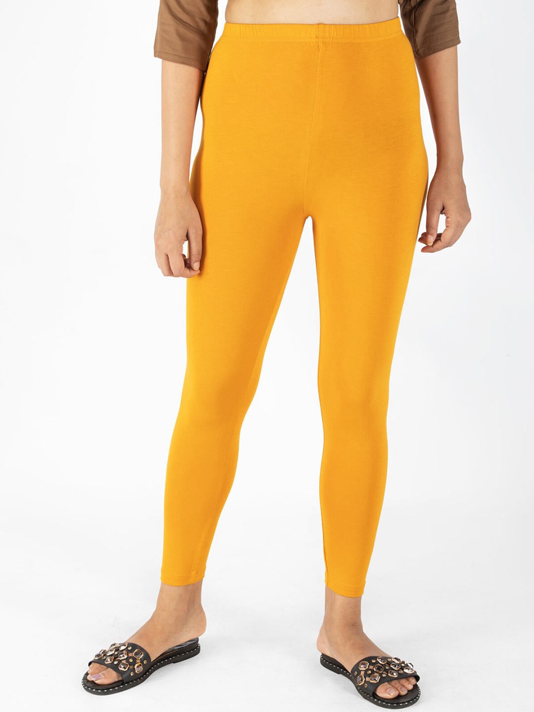 

indian flower Women Solid Ankle Length Leggings, Yellow