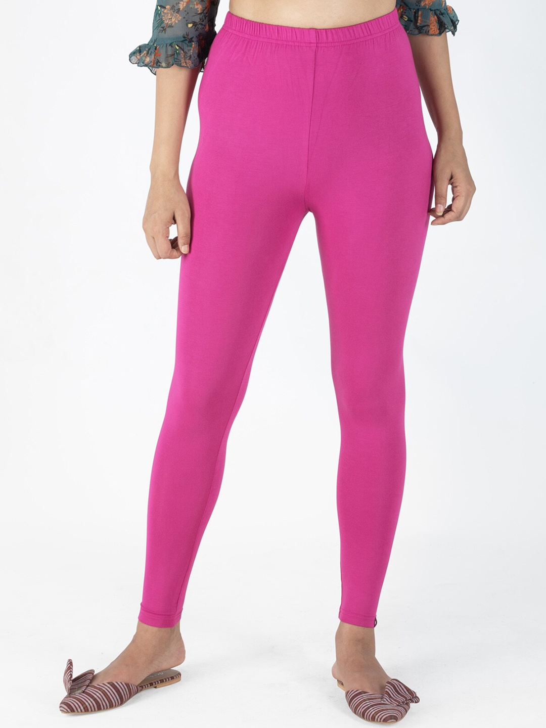 

indian flower Women Plus Size Solid Ankle Length Leggings, Pink
