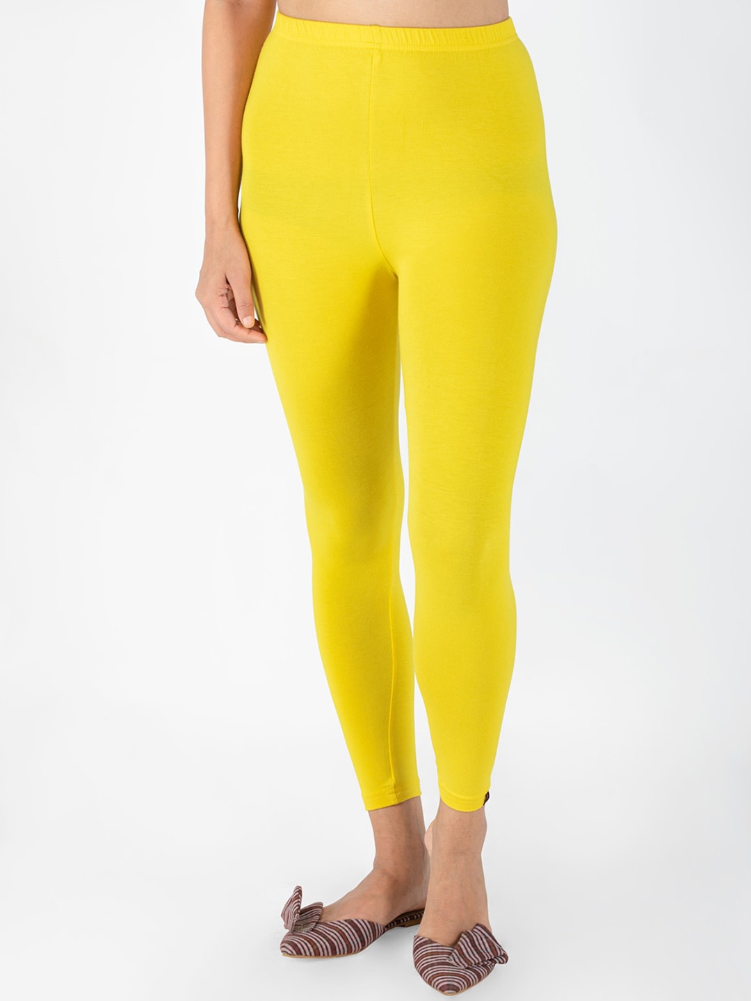 

indian flower Women Solid Ankle Length Leggings, Yellow