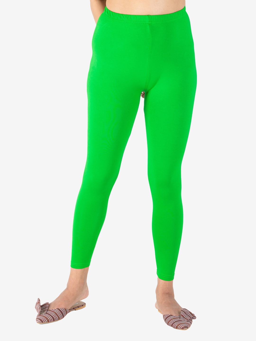 indian flower Women Plus Size Solid Ankle Length Leggings, Lime green