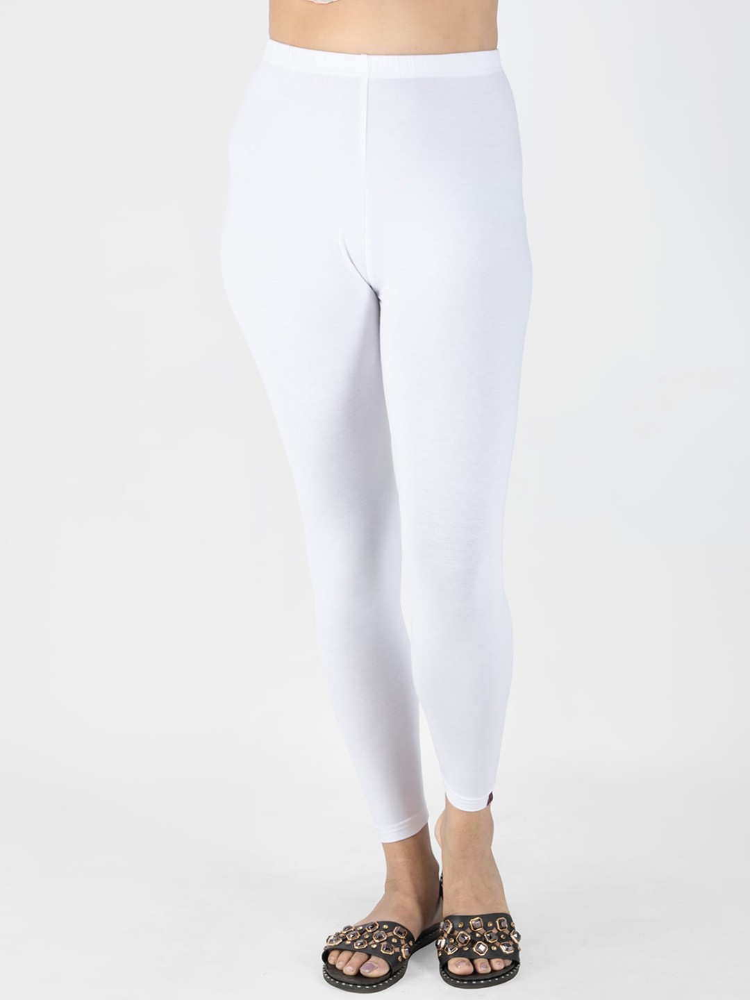 

indian flower Women Solid Ankle Length Leggings, White