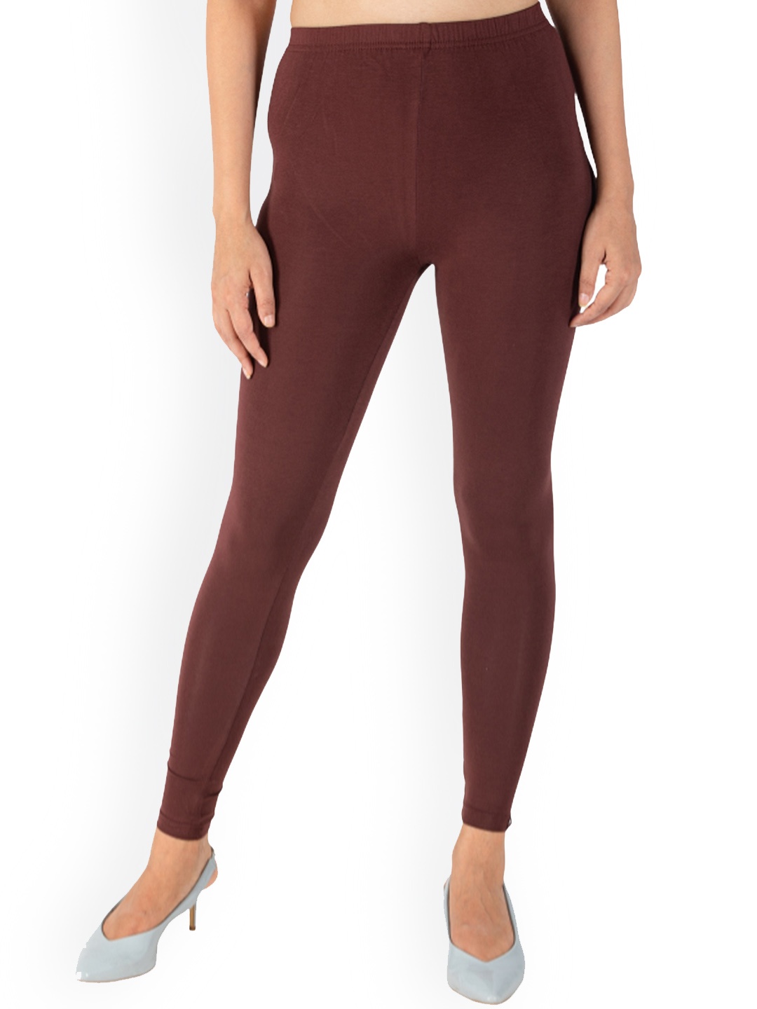 

indian flower Women Solid Ankle Length Leggings, Brown